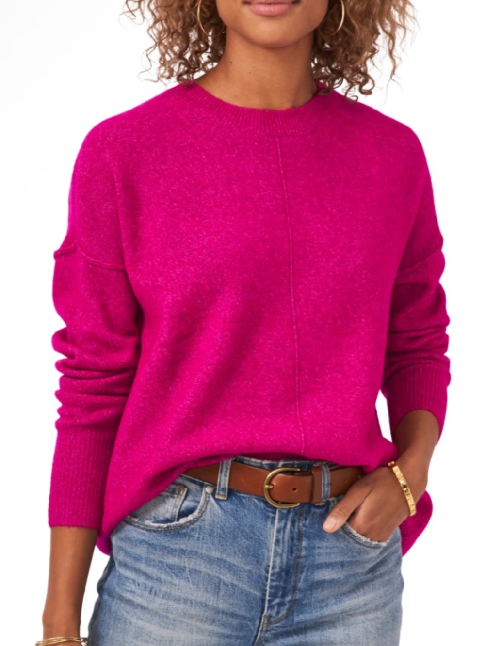 Vince Camuto Exposed Seam Crewneck Sweater - Fuchsia